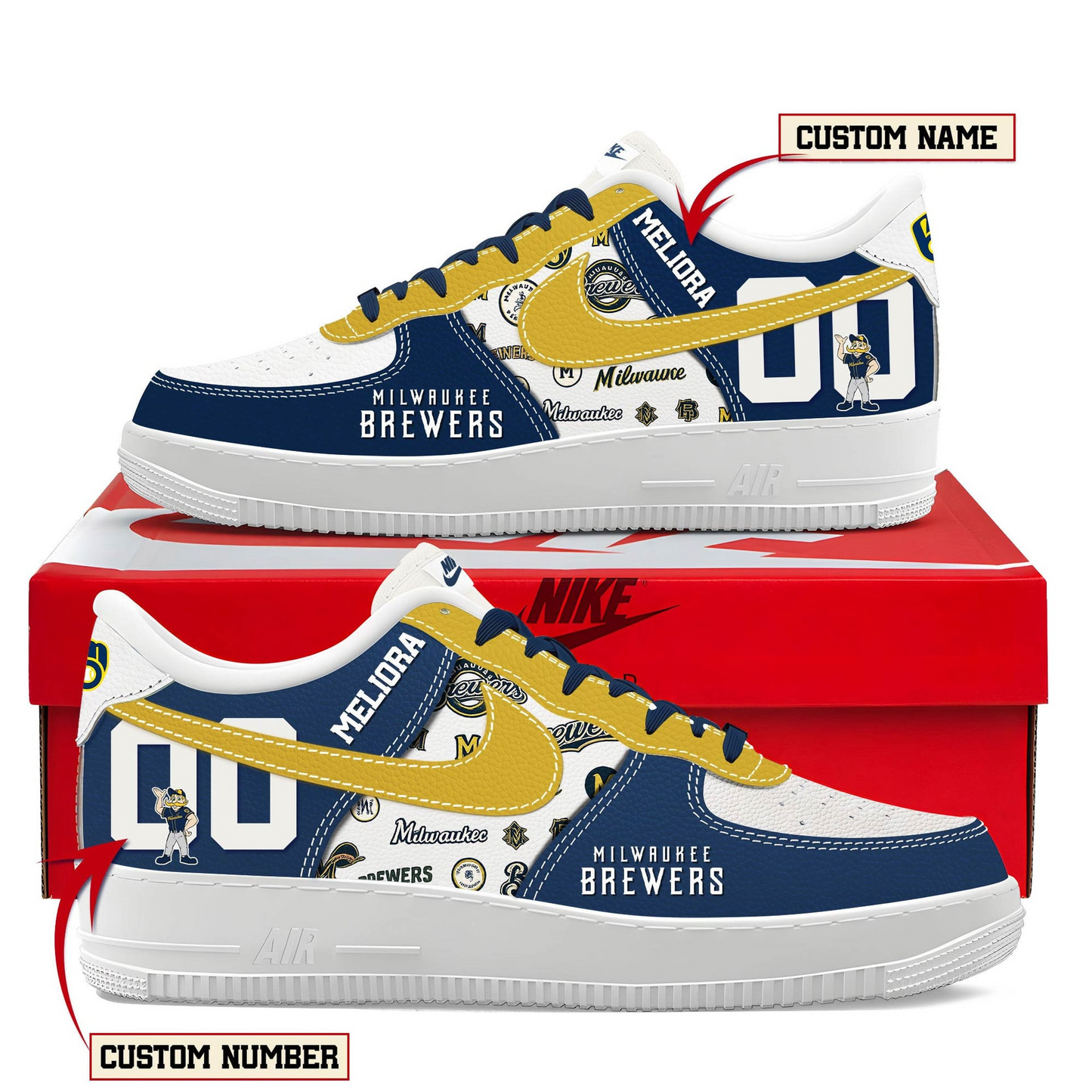 LIMITED EDITION - NEW CUSTOMIZED MLB15 MBS MILWAUKEE BREWERS AF1 SHOES