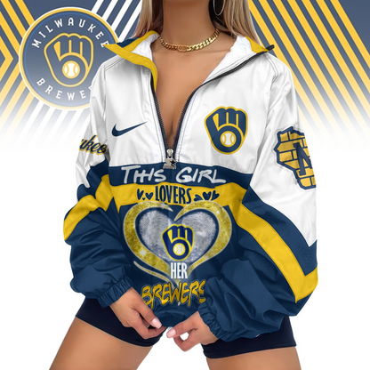 LIMITED EDITION - NEW CUSTOMIZED MLB15 MBS MILWAUKEE BREWERS V-NECK ZIPPER SWEATSHIRT JACKET