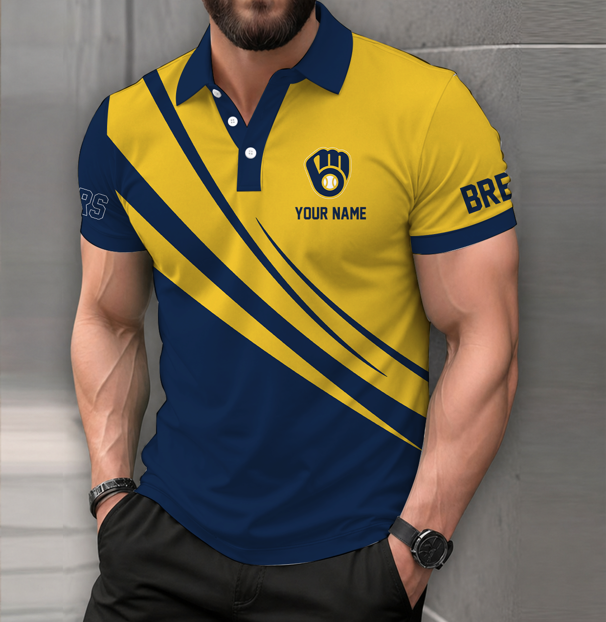 LIMITED EDITION - NEW CUSTOMIZED MLB15 MBS MILWAUKEE BREWERS POLO SHIRT
