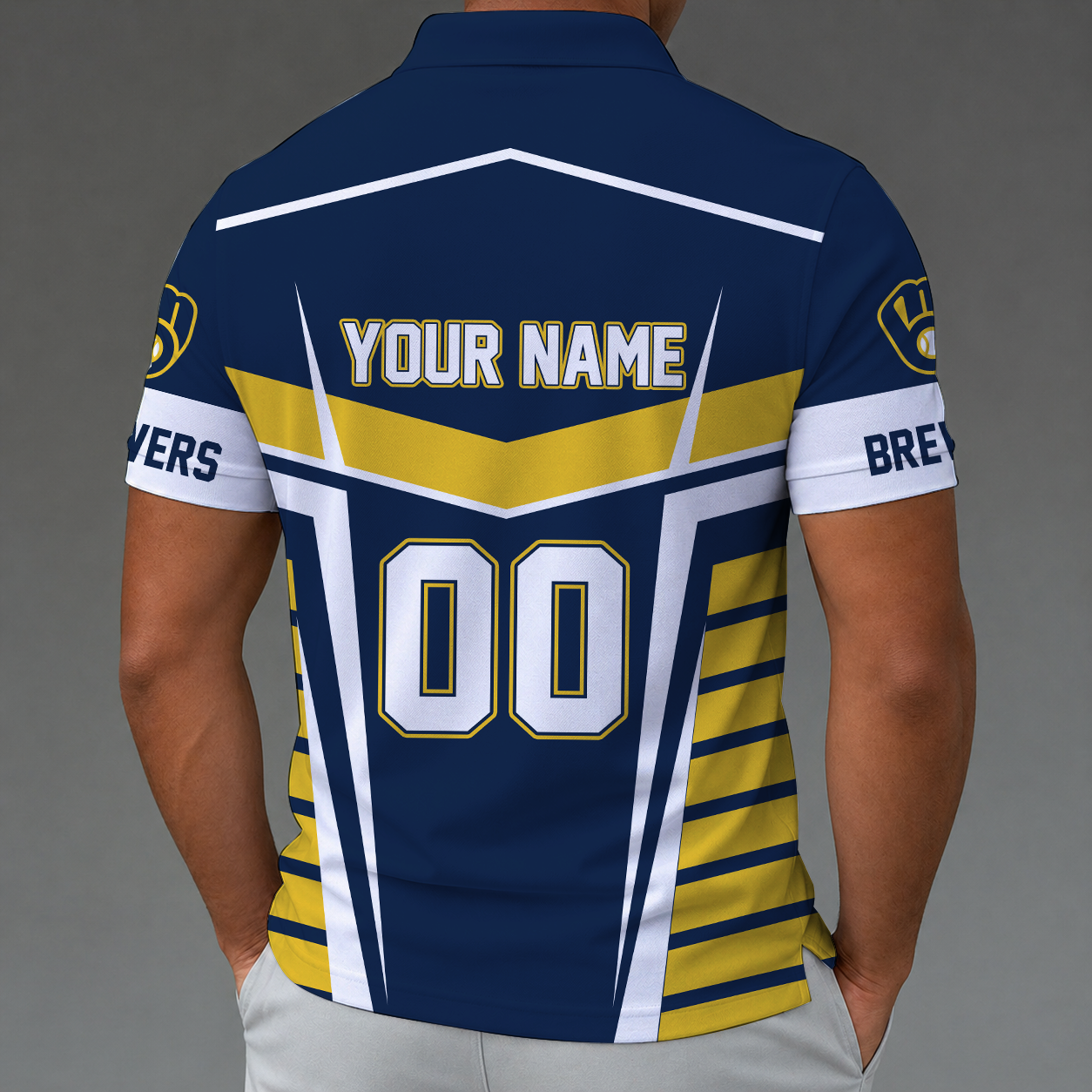 LIMITED EDITION - NEW CUSTOMIZED MLB15 MBS MILWAUKEE BREWERS ZIP POLO SHIRT