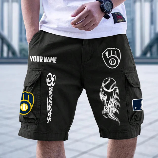 [FLASH SALE] NEW CUSTOMIZED MLB15 MBS MILWAUKEE BREWERS MEN'S CARGO SHORTS