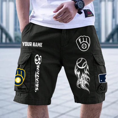 [FLASH SALE] NEW CUSTOMIZED MLB15 MBS MILWAUKEE BREWERS MEN'S CARGO SHORTS