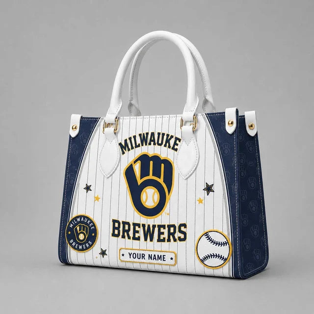 [FLASH SALE] NEW CUSTOMIZED MLB15 MBS MILWAUKEE BREWERS LEATHER HANDBAG