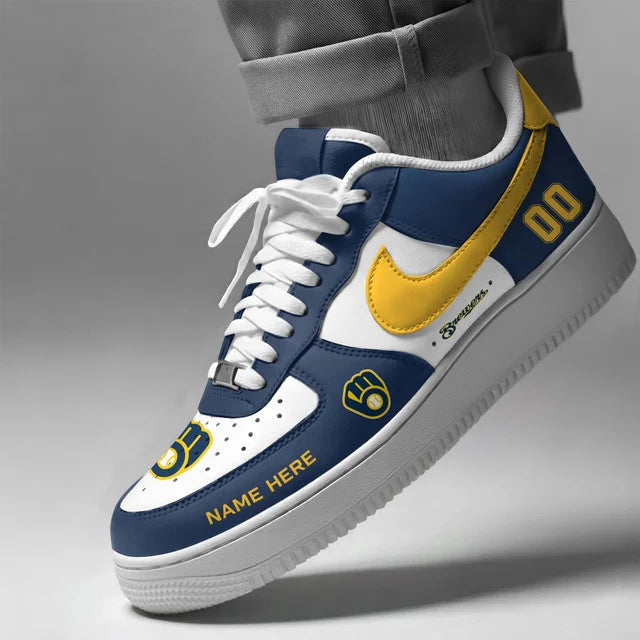 [FLASH SALE] NEW CUSTOMIZED MLB15 MBS MILWAUKEE BREWERS AF1 SHOES