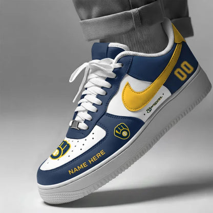 [FLASH SALE] NEW CUSTOMIZED MLB15 MBS MILWAUKEE BREWERS AF1 SHOES