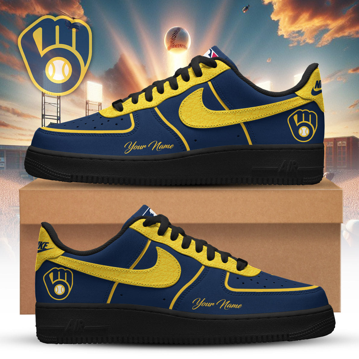 LIMITED EDITION - NEW CUSTOMIZED MLB15 MBS MILWAUKEE BREWERS AF1 SNEAKERS