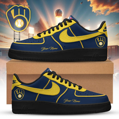 LIMITED EDITION - NEW CUSTOMIZED MLB15 MBS MILWAUKEE BREWERS AF1 SNEAKERS