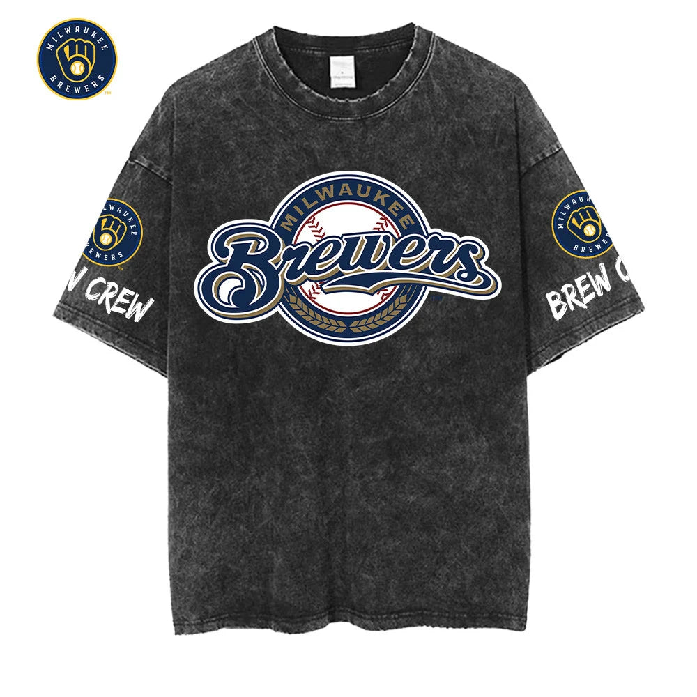 [FLASH SALE] NEW CUSTOMIZED MLB15 MBS MILWAUKEE BREWERS MULTICOLOR WASHED TEE