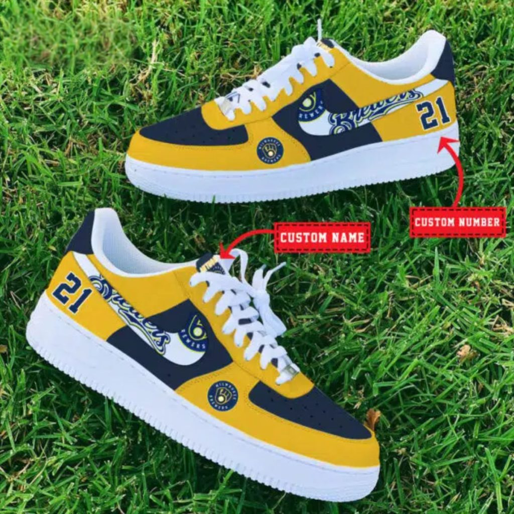 [FLASH SALE] NEW CUSTOMIZED MLB15 MBS MILWAUKEE BREWERS AF1 SHOES