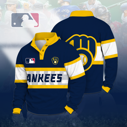 LIMITED EDITION - NEW CUSTOMIZED MLB15 MBS MILWAUKEE BREWERS BUTTON QUARTER PLACKET SWEATSHIRT