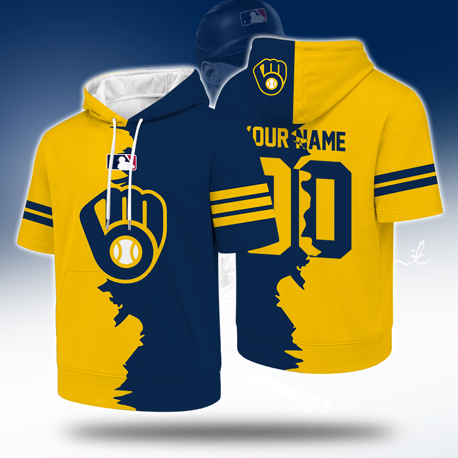 LIMITED EDITION - NEW CUSTOMIZED MLB15 MBS MILWAUKEE BREWERS SHORT SLEEVE HOODIE