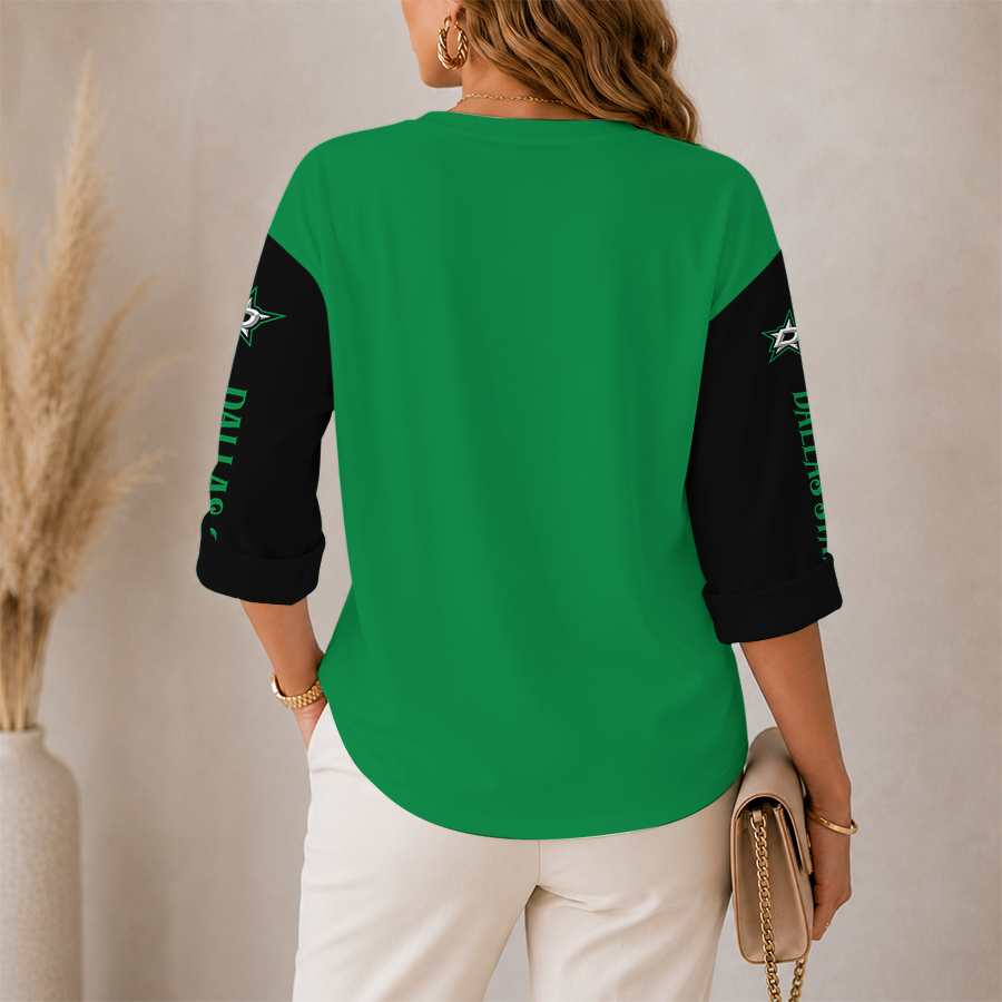 [SUPER SALE] NEW CUSTOMIZED NHL15 DLS DALLAS STARS WOMEN'S HEART V-NECK LONG SLEEVE SHIRT