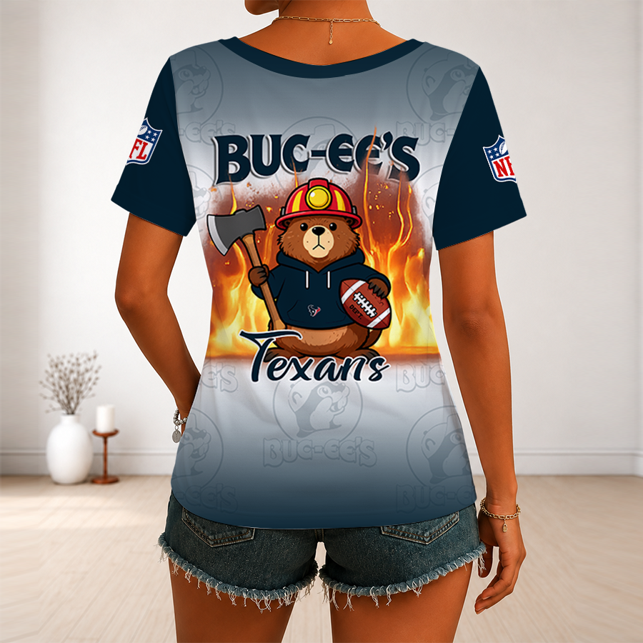 [SPECIAL OFFER] NEW CUSTOMIZED NFL15 HTT HOUSTON TEXANS BUC-EE'S V-NECK FEMALE SHIRT