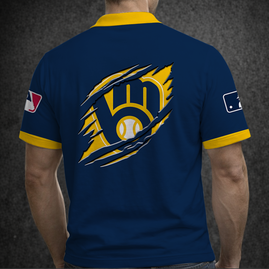 [FLASH SALE] NEW CUSTOMIZED MLB15 MBS MILWAUKEE BREWERS POLO SHIRT
