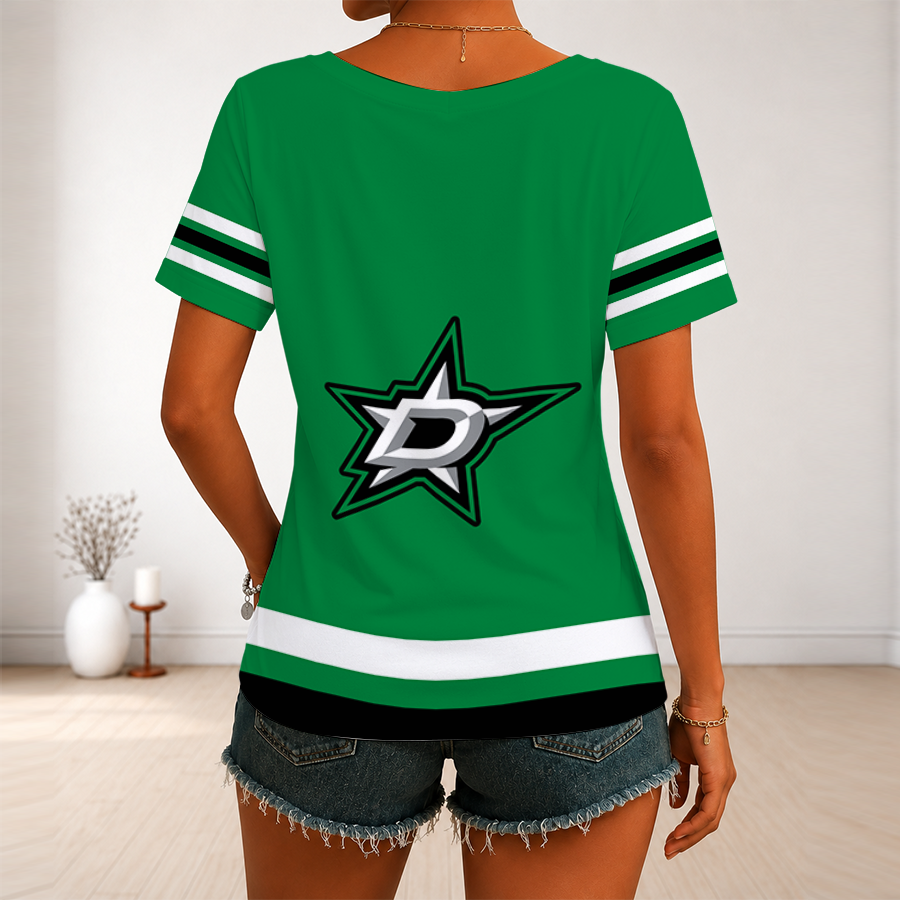[SUPER SALE] NEW CUSTOMIZED NHL15 DLS DALLAS STARS V-NECK FEMALE SHIRT
