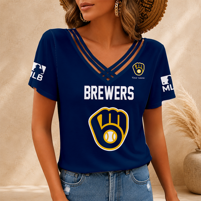 [FLASH SALE] NEW CUSTOMIZED MLB15 MBS MILWAUKEE BREWERS V-NECK SHIRT