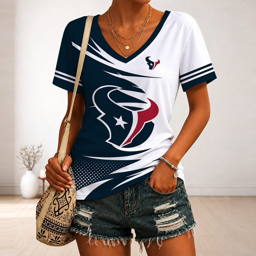 [SPECIAL OFFER] NEW CUSTOMIZED NFL15 HTT HOUSTON TEXANS V-NECK FEMALE SHIRT