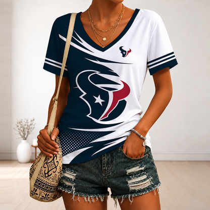 [SPECIAL OFFER] NEW CUSTOMIZED NFL15 HTT HOUSTON TEXANS V-NECK FEMALE SHIRT