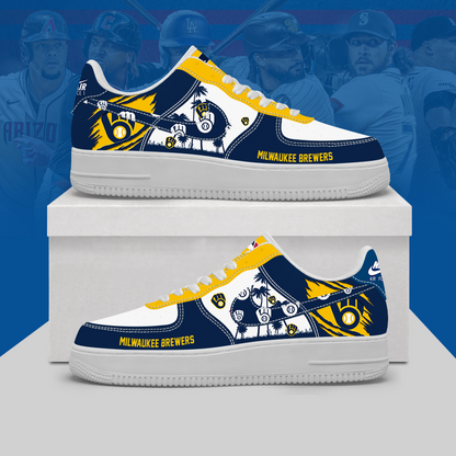 [FLASH SALE] NEW CUSTOMIZED MLB15 MBS MILWAUKEE BREWERS AF1 SHOES