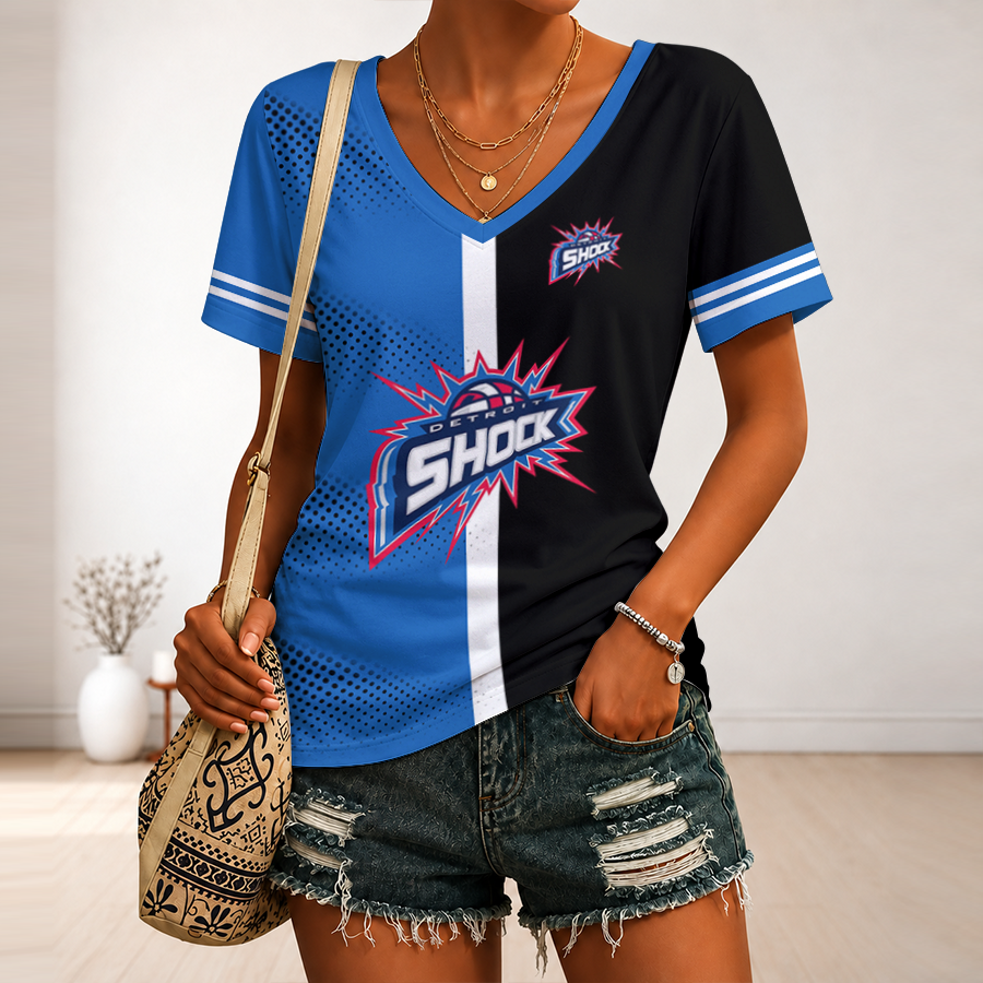 [FAN FAVORITE] NEW CUSTOMIZED WNBA15 DTS DETROIT SHOCK V-NECK FEMALE SHIRT