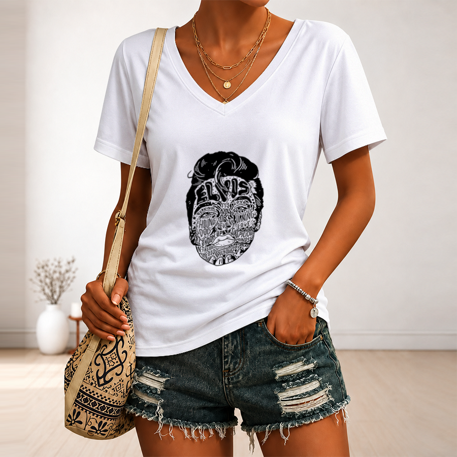 [FAN FAVORITE] NEW CUSTOMIZED ELVIS PRESLEY V-NECK FEMALE SHIRT