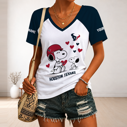 [SPECIAL OFFER] NEW CUSTOMIZED NFL15 HTT HOUSTON TEXANS V-NECK FEMALE SHIRT