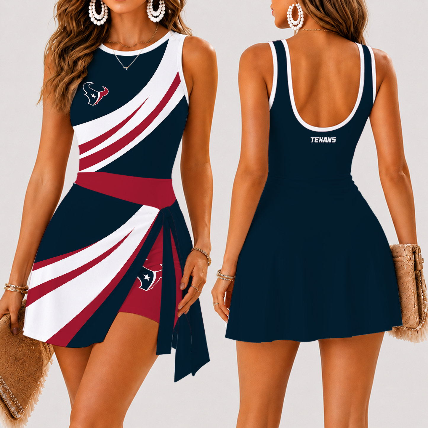 [SPECIAL OFFER] NEW CUSTOMIZED NFL15 HTT HOUSTON TEXANS WOMEN'S SUMMER SKORT DRESS