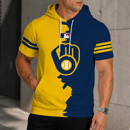 LIMITED EDITION - NEW CUSTOMIZED MLB15 MBS MILWAUKEE BREWERS SHORT SLEEVE HOODIE