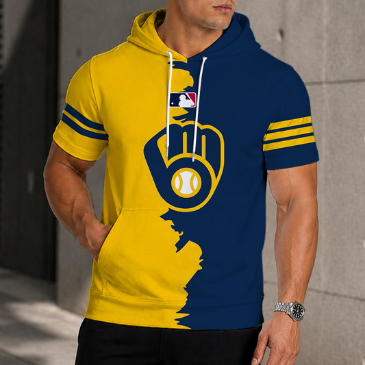LIMITED EDITION - NEW CUSTOMIZED MLB15 MBS MILWAUKEE BREWERS SHORT SLEEVE HOODIE