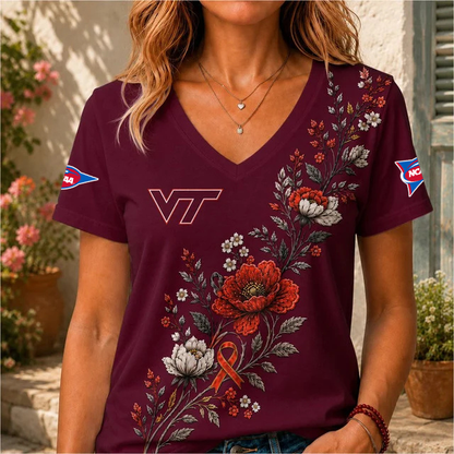 ELITE EDITION - NEW CUSTOMIZED NCAA FBS15 VTH VIRGINIA TECH HOKIES V-NECK FEMALE SHIRT
