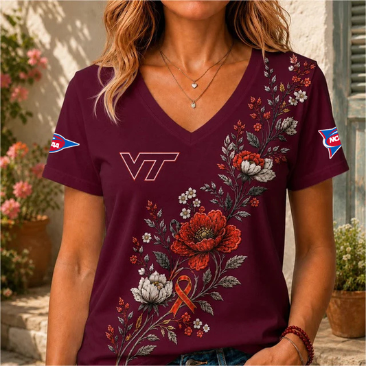 ELITE EDITION - NEW CUSTOMIZED NCAA FBS15 VTH VIRGINIA TECH HOKIES V-NECK FEMALE SHIRT