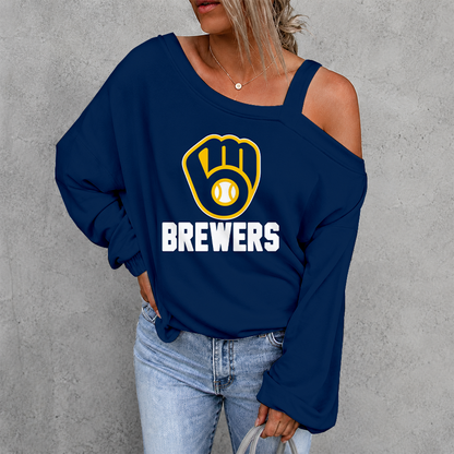 [FLASH SALE] NEW CUSTOMIZED MLB15 MBS MILWAUKEE BREWERS DROP SHOULDER SWEATSHIRT