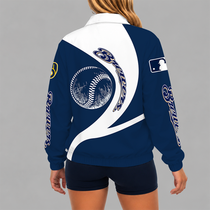 [FLASH SALE] NEW CUSTOMIZED MLB15 MBS MILWAUKEE BREWERS V-NECK ZIPPER SWEATSHIRT JACKET