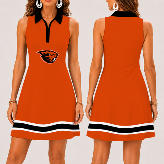 [FAN FAVORITE] NEW CUSTOMIZED NCAA CWS15 OGB OREGON STATE BEAVERS WOMEN'S ZIP SLEEVELESS POLO DRESS