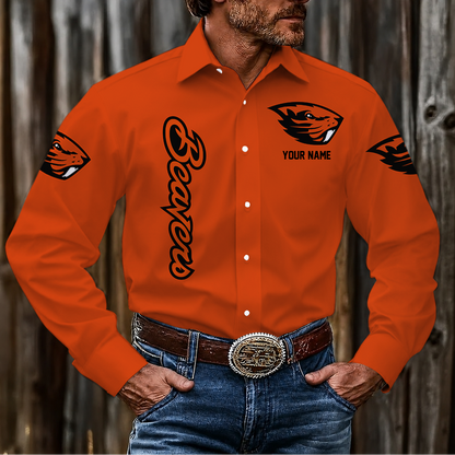 LIMITED EDITION - NEW CUSTOMIZED NCAA CWS15 OGB OREGON STATE BEAVERS MEN'S LONG SLEEVE BUTTON-UP SHIRT
