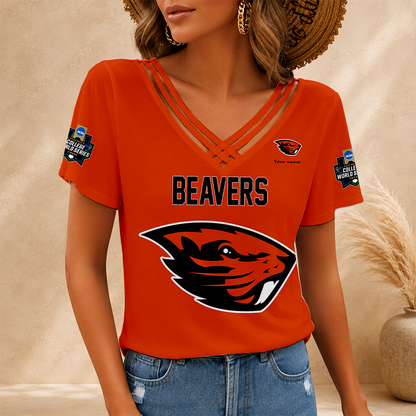[FAN FAVORITE] NEW CUSTOMIZED NCAA CWS15 OGB OREGON STATE BEAVERS V-NECK SHIRT