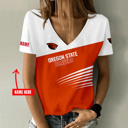[FAN FAVORITE] NEW CUSTOMIZED NCAA CWS15 OGB OREGON STATE BEAVERS V-NECK FEMALE SHIRT