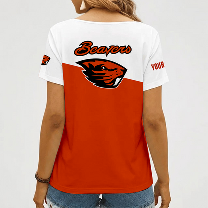 [FAN FAVORITE] NEW CUSTOMIZED NCAA CWS15 OGB OREGON STATE BEAVERS V-NECK FEMALE SHIRT