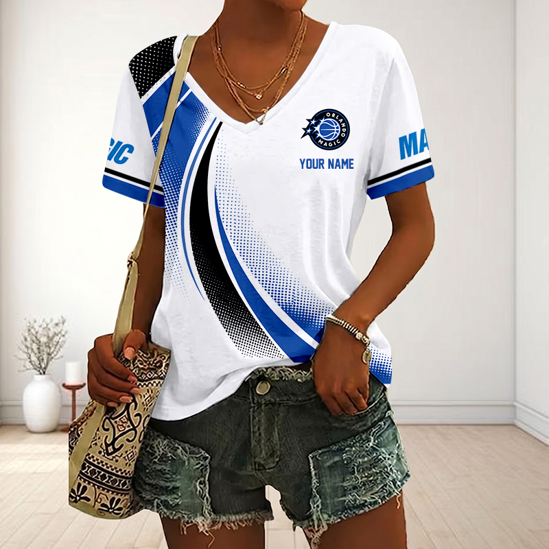 FINAL SALE - NEW CUSTOMIZED NBA15 OMA ORLANDO MAGIC V-NECK FEMALE SHIRT