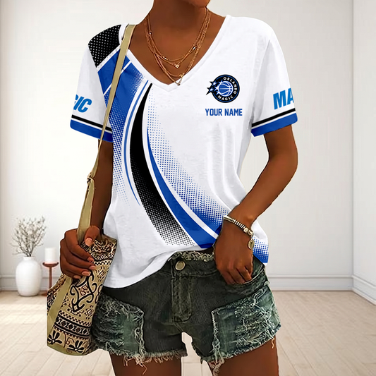 FINAL SALE - NEW CUSTOMIZED NBA15 OMA ORLANDO MAGIC V-NECK FEMALE SHIRT