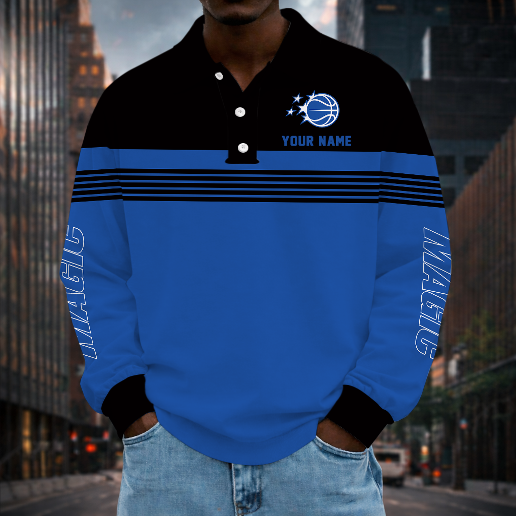 ELITE EDITION - NEW CUSTOMIZED NBA15 OMA ORLANDO MAGIC MEN LONG SLEEVE POLO