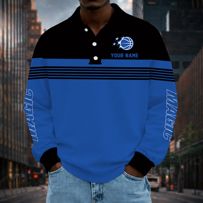 ELITE EDITION - NEW CUSTOMIZED NBA15 OMA ORLANDO MAGIC MEN LONG SLEEVE POLO