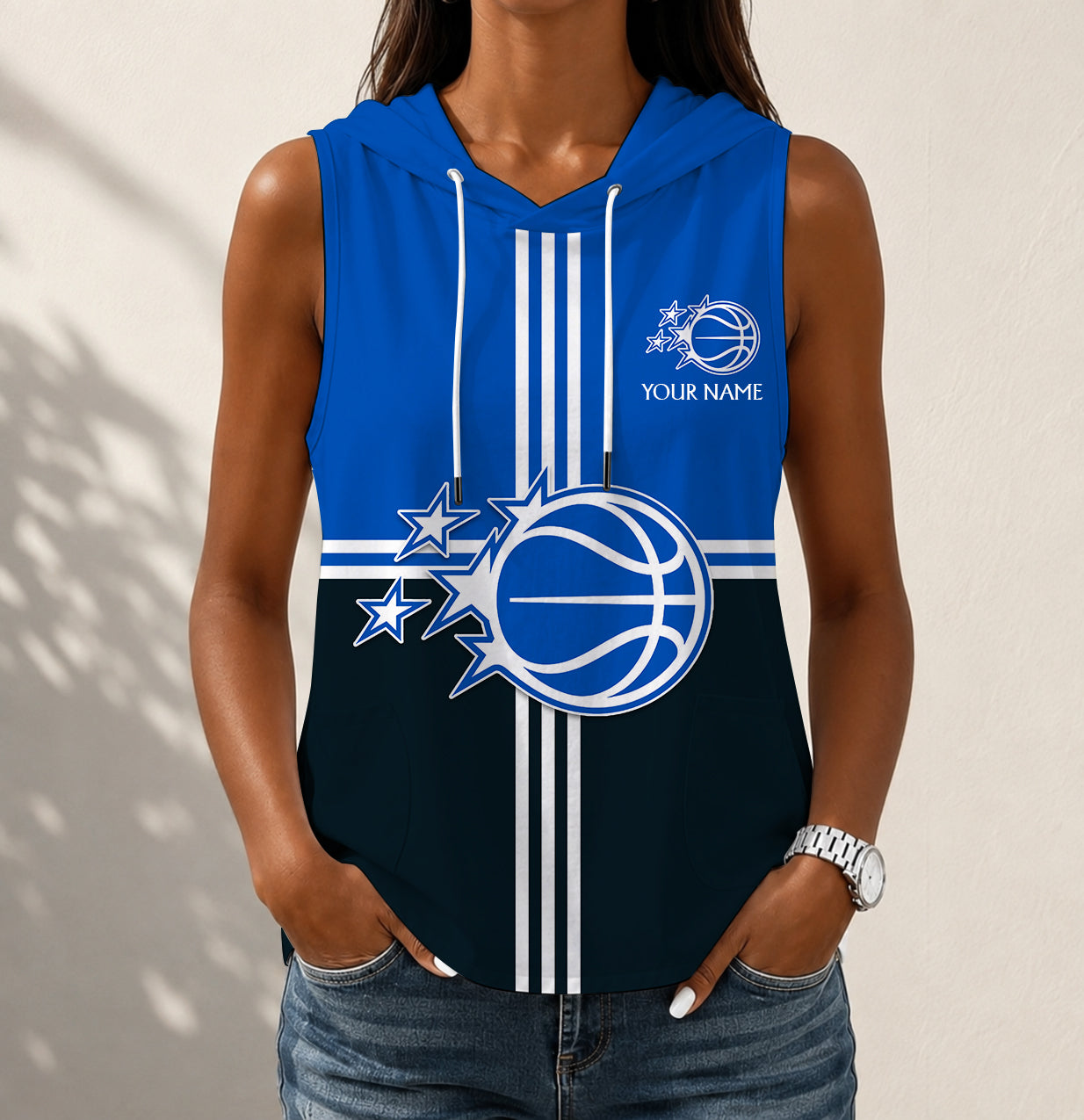 LIMITED EDITION - NEW CUSTOMIZED NBA15 OMA ORLANDO MAGIC WOMEN'S SLEEVELESS HOODED POCKET TANK TOP
