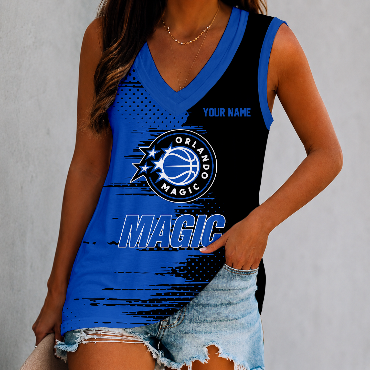 FINAL SALE - NEW CUSTOMIZED NBA15 OMA ORLANDO MAGIC WOMEN'S V-NECK TANK TOP