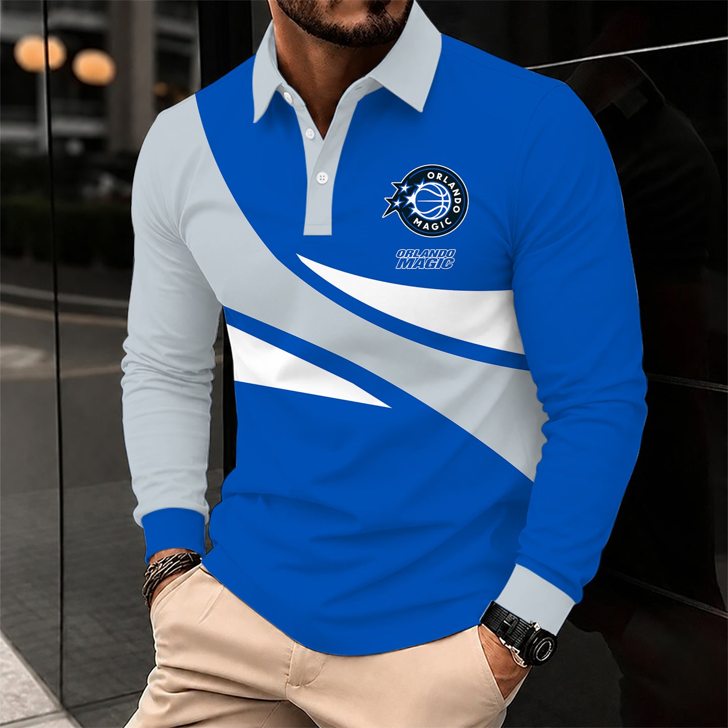[HOT DEAL] NEW CUSTOMIZED NBA15 OMA ORLANDO MAGIC MEN LONG SLEEVE POLO