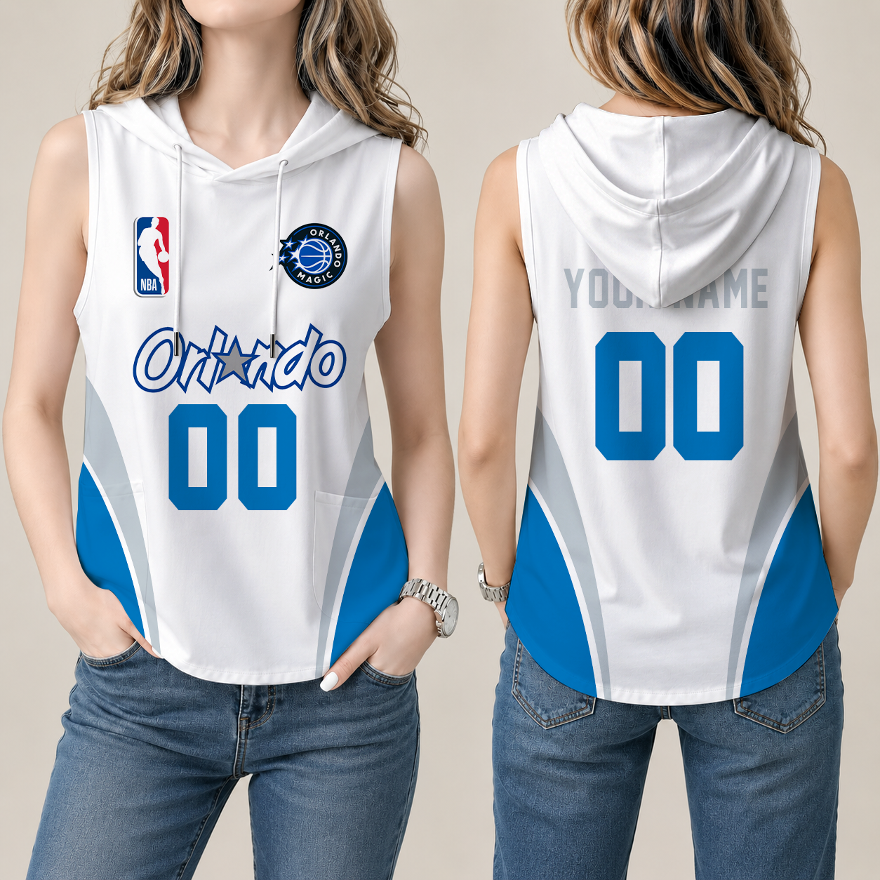 [HOT DEAL] NEW CUSTOMIZED NBA15 OMA ORLANDO MAGIC  WOMEN'S SLEEVELESS HOODED POCKET TANK TOP