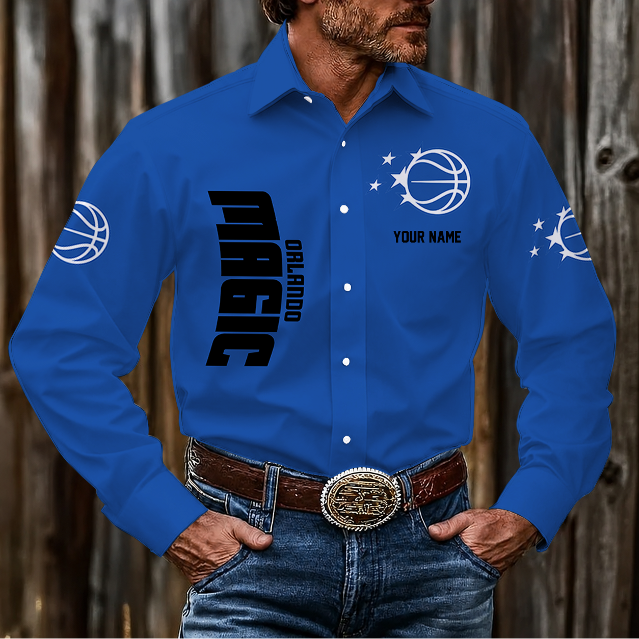 LIMITED EDITION - NEW CUSTOMIZED NBA15 OMA ORLANDO MAGIC MEN'S LONG SLEEVE BUTTON-UP SHIRT