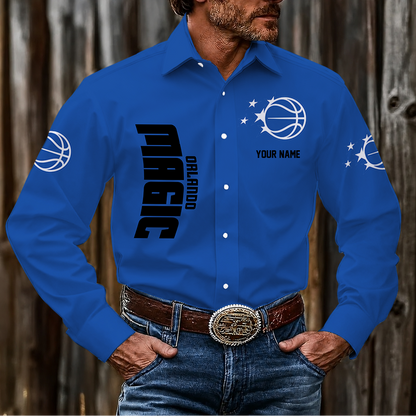 LIMITED EDITION - NEW CUSTOMIZED NBA15 OMA ORLANDO MAGIC MEN'S LONG SLEEVE BUTTON-UP SHIRT