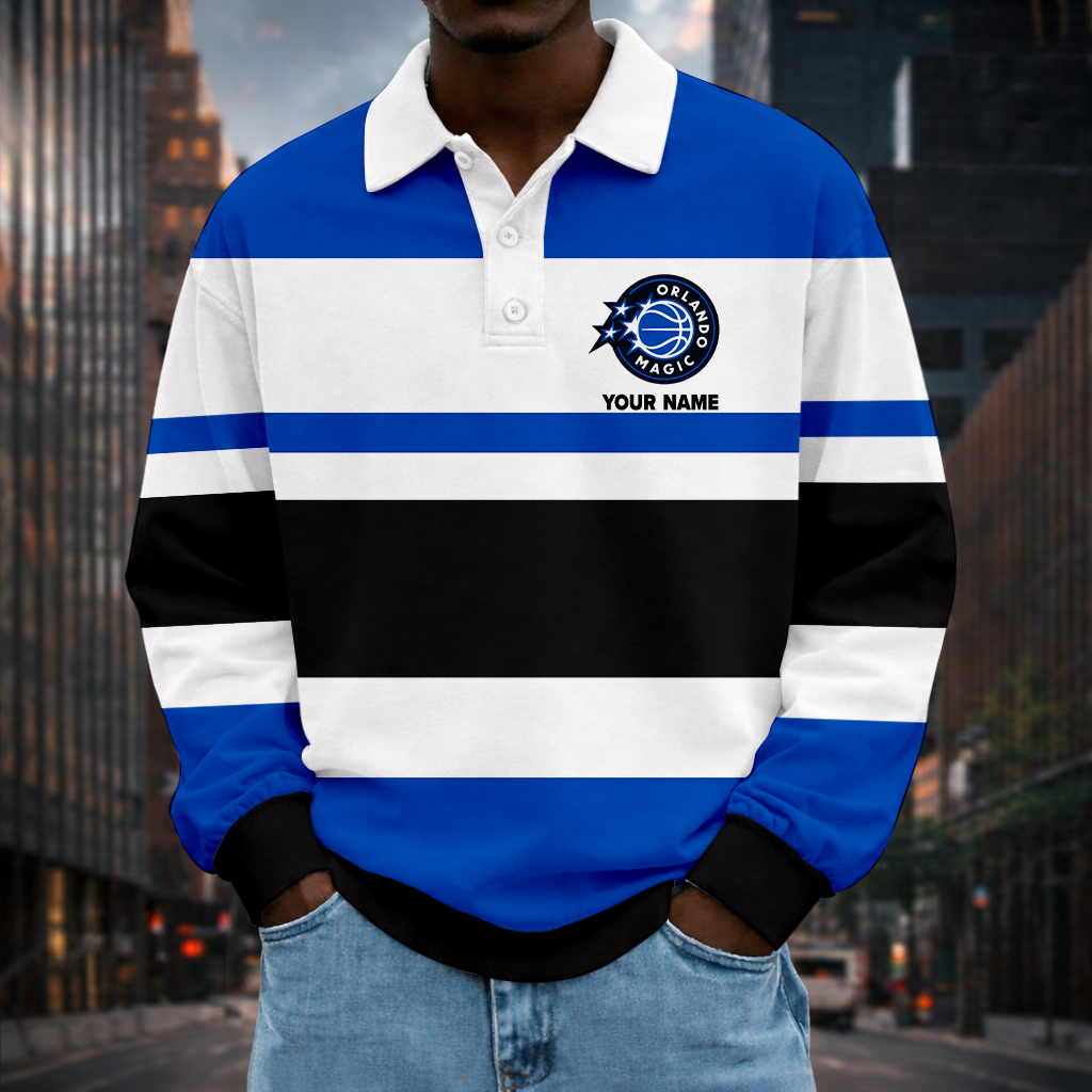 LIMITED EDITION - NEW CUSTOMIZED NBA15 OMA OL MAGIC MEN LONG SLEEVE POLO