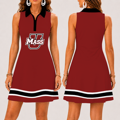 [FAN FAVORITE] NEW CUSTOMIZED NCAA CFH15 UMM UMASS MINUTEWOMEN WOMEN'S ZIP SLEEVELESS POLO DRESS